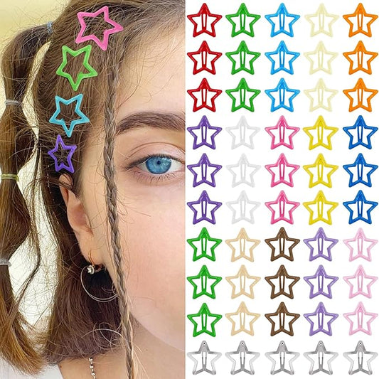 Star Hair Clips Multiple Colors Snap Hair Barrettes Non Slip Star Hair Accessories Metal Hair Clips for Girls Women -50PCS 1.18"