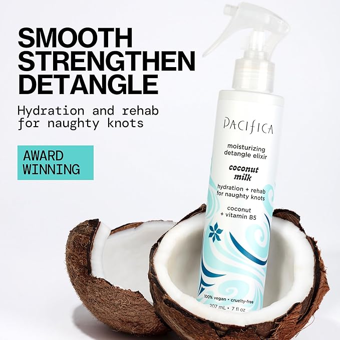 Pacifica Coconut Milk Hair Detangler Spray – Leave-In Conditioning Elixir for Tangle-Free Hair – Instantly Detangles Knots, Adds Shine & Moisture, Prevents Breakage & Frizz – Vegan & Cruelty-Free | Vegan, Cruelty-Free