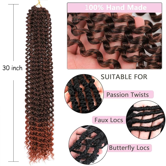 Alrence Passion Twist Hair 30 Inch 8 Packs Water Wave Crochet Hair Curly Braiding Hair For Butterfly Locs Long Bohe Crochet Braids (30 Inch (Pack of 8), T350)