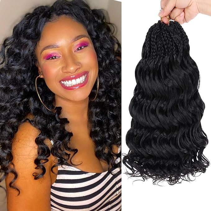 Leeven Curly Crochet Hair 12 Inch 8 Packs Pre Looped Ocean Wave Crochet Hair Black Short Boho Ocean Braids Pre Twisted Synthetic Deep Wavy Crochet Braids for Women