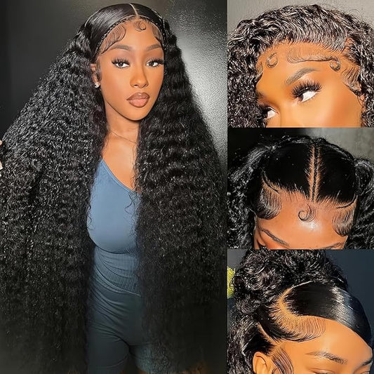 26Inch 13X6 Lace Front Wigs Human Hair 200% Density Deep Wave HD Transparent Lace Front Wigs Human Hair Pre Plucked Glueless Wigs Deep Curly Human Hair for Women With Baby Hair
