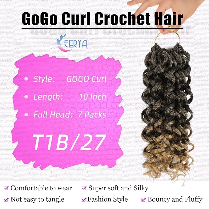 7 Packs GoGo Curl Crochet Hair 10 Inch Short Curly Crochet Hair for Women Beach Curl Water Wave Deep Twist Crochet Braids Synthetic Braiding Hair Extensions (10 Inch, T1B/27)