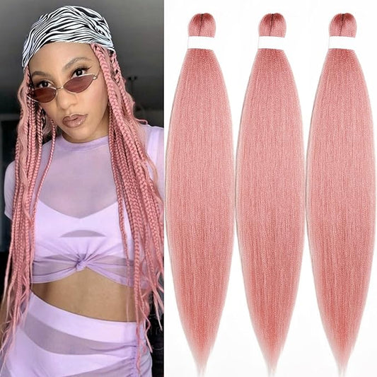 Rouge Pink Braiding Hair Pre Stretched Kanekalo Prestretched Braiding Hair 30 inch Colored Hair Extensions for Braiding Box Braids Knotless Braiding Hair