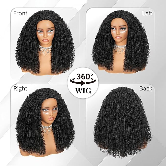 22 Inch Half Wig Human Hair 250% Density Kinky-Curly Glueless Wigs Human Hair Intall Flexible 3 In 1 Half Wig Adjustable String Flip Over Seamless Invisilbe Hairline Beginner Friendly