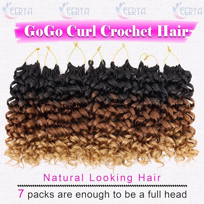 7 Packs GoGo Curl Crochet Hair 8 Inch Short Curly Crochet Hair for Women Deep Wave Beach Curl Crochet Braids Synthetic Braiding Hair Extensions(8 Inch, T1B/30/27)