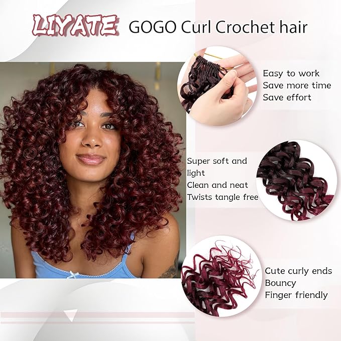 7 Packs Gogo Curl Crochet Hair for Women 12 Inch Pre-Twisted Curly Crochet Hair Deep Ocean Beach Curl Crochet Braids Synthetic Braiding Hair Extensions (12 Inch, 1B/Bug)