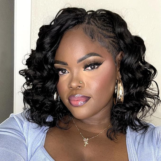 ToyoTress Feather Crochet Human Hair - 12 Inch 250G Ocean Wave Crochet Human Hair For Black Women Natural Color Invisible Knotless Water Deep Braiding Hair (12 Inch, 1B-250G)