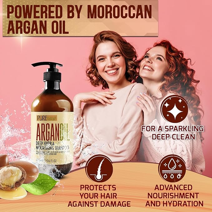 Moroccan Argan Oil Shampoo - Sulfate SLS Paraben Free Moisturizing Treatment for Women and Men - For All Types Including Curly, Dry, Damaged and Oily Hair - Hydrating and Nourishing - Salon Grade