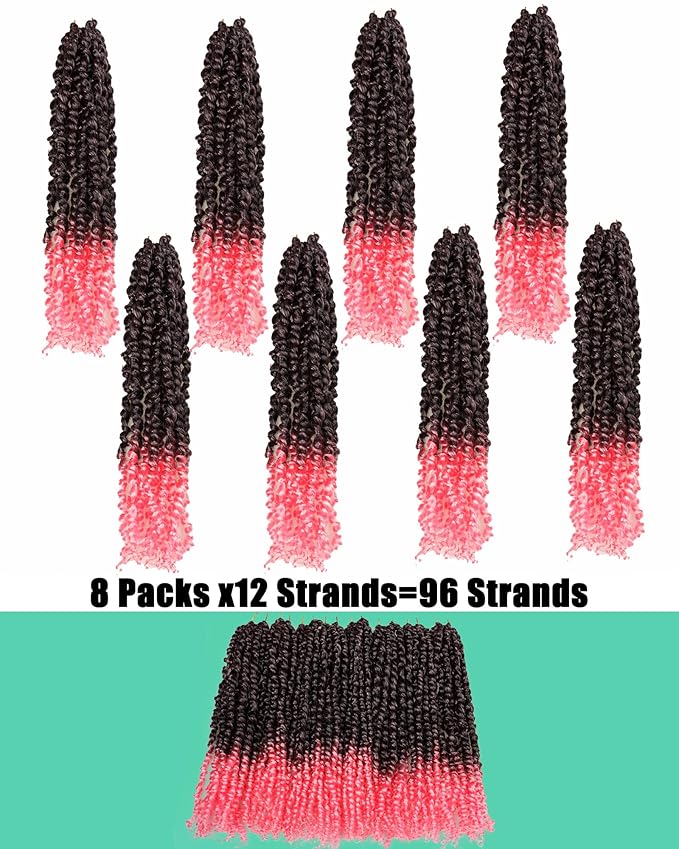 crochet twists pre looped-14 Inches 8 Packs Passion Twist Crochet Hair for Black Women and Kids-Omber Pink,Soft Lightweight Hair Extension(14"-8 Packs,T1B/Pink)