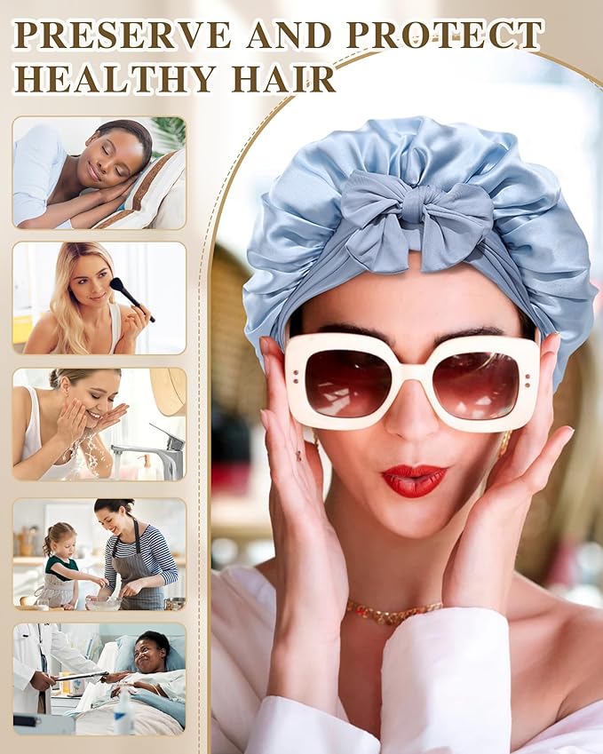 Silk Bonnet for Sleeping 100% Mulberry Women Double Layer Sleep Cap with Adjustable Elastic Band Silk Hair Wrap