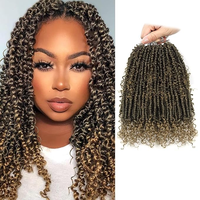 8 Pack Passion Twist Crochet Hair 14 inch Pretwisted Passion Twist Hair with Curly ends, Pre-looped Braided Crochet Boho Short Passion Twist Braided Hair for Women 96pc