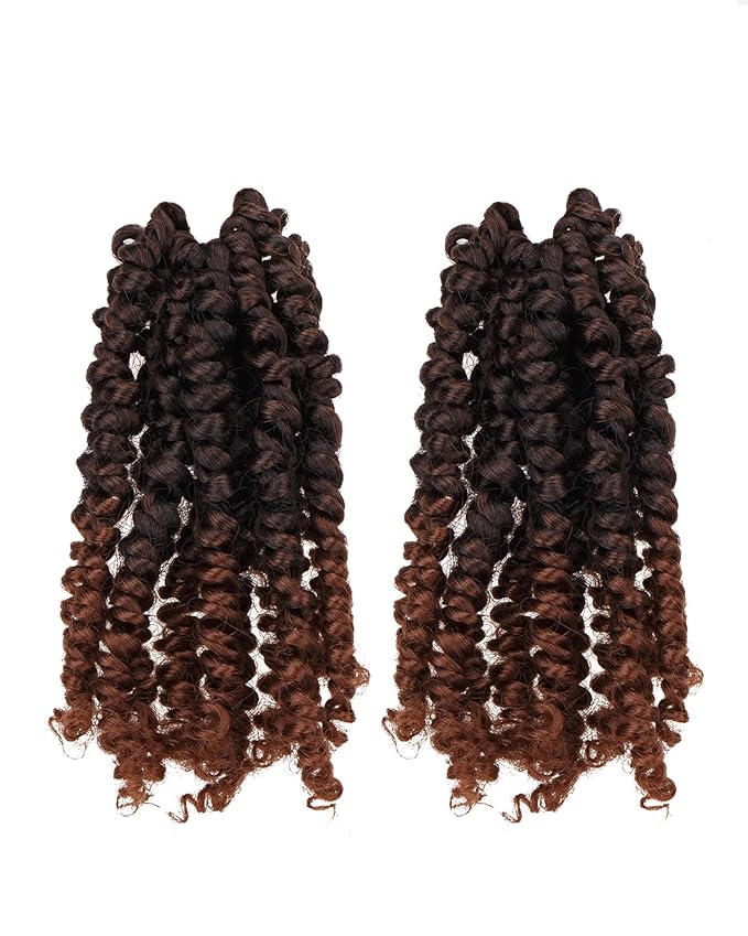 Super Short Passion Twist Crochet Hair for Black Women and Kids-6 Inch 2 Packs Ombre Brown Pre Looped Pre-twisted Passion Twist Hair,Bob Spring Kinky Twist Bohemian Curl(6"-2P,T30)
