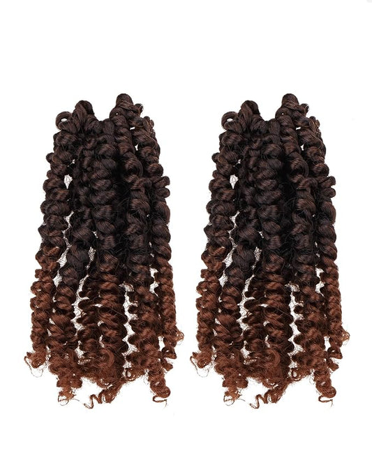 Super Short Passion Twist Crochet Hair for Black Women and Kids-6 Inch 2 Packs Ombre Brown Pre Looped Pre-twisted Passion Twist Hair,Bob Spring Kinky Twist Bohemian Curl(6"-2P,T30)