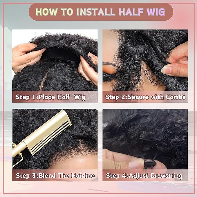 Deep Wave Half Wig Human Hair 22inch Wear and Go Glueless Curly Wig 200% Density 3 In 1 Seamless Flip Over Drawstring No Headband Wig for Black Women Beginner Friendly Natural Color