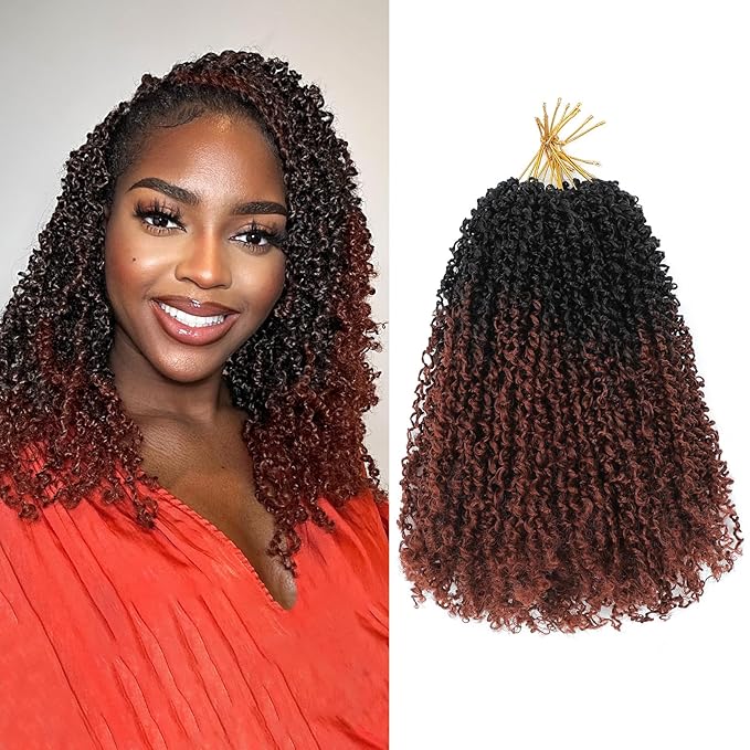 NAYOO 12 Inch Yanky Twist Crochet Hair - 8 Packs (30 Stands/Pack) Mini Passion Twist with Curly Ends Synthetic Pre-Looped Crochet Braids Braiding Hair(12 Inch, T350)