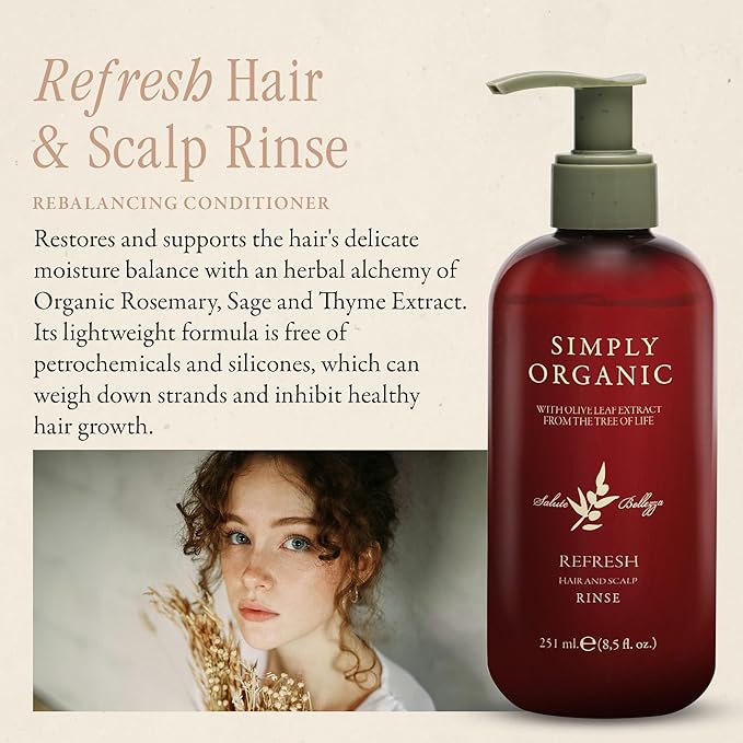 SIMPLY ORGANIC Hair Detox Clarifying Deep Conditioner Scalp Rinse, Made in Italy, All Natural Cruelty Free Hair Care for Women & Men, Rosemary, Sage & Olive Leaf Extract, 8.5 fl oz/251ml, REFRESH