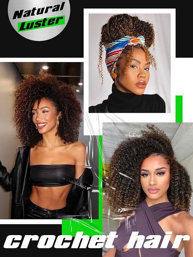 LADY MIRANDA Afro kinky Curly Crochet Hair Marlybob Braiding Hair Extensions for Black Women Jerry Curl Crochet Hair 6X Braid Hair Short Passion Twis Synthetic Extensions (Ombre Brown)