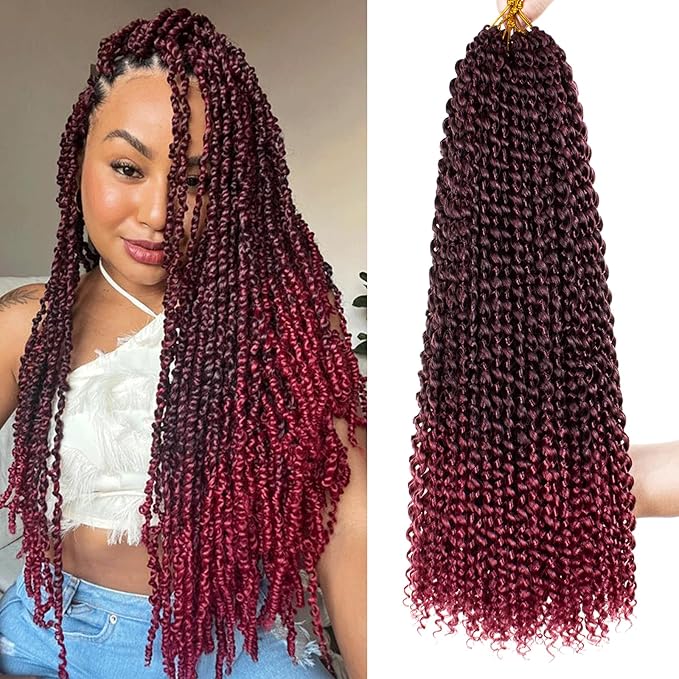 Leeven 24 Inch Passion Twist Hair Ombre Burgundy Water Wave Crochet Hair for Black Women Long Bohemian Braiding Hair for Boho Faux Locs Butterfly Style Crochet Braids Hair Extensions