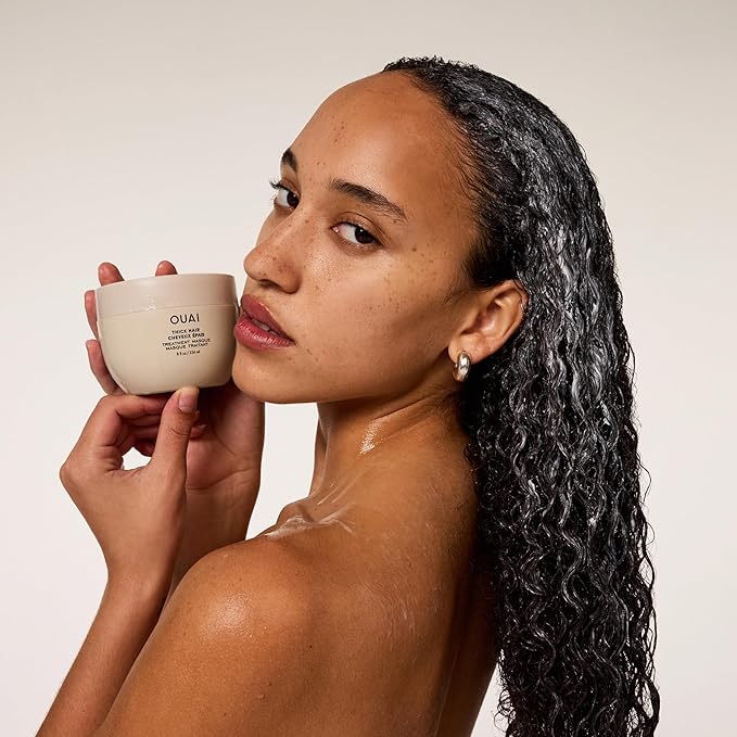 OUAI Thick Hair Mask - Treatment Masque with Almond Oil, Olive Oil, & Hydrolyzed Keratin to Restore Damaged Hair - Phthalate & Paraben Free Masque (3.4 Oz)
