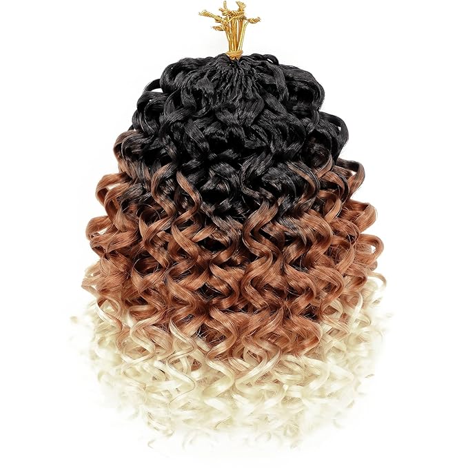 7 Packs GoGo Curl Crochet Hair 10 Inch Short Gray Curly Crochet Hair for Women Deep Wave Beach Curl Crochet Braids Synthetic Braiding Hair Extensions(10 Inch, T1B/30/613)