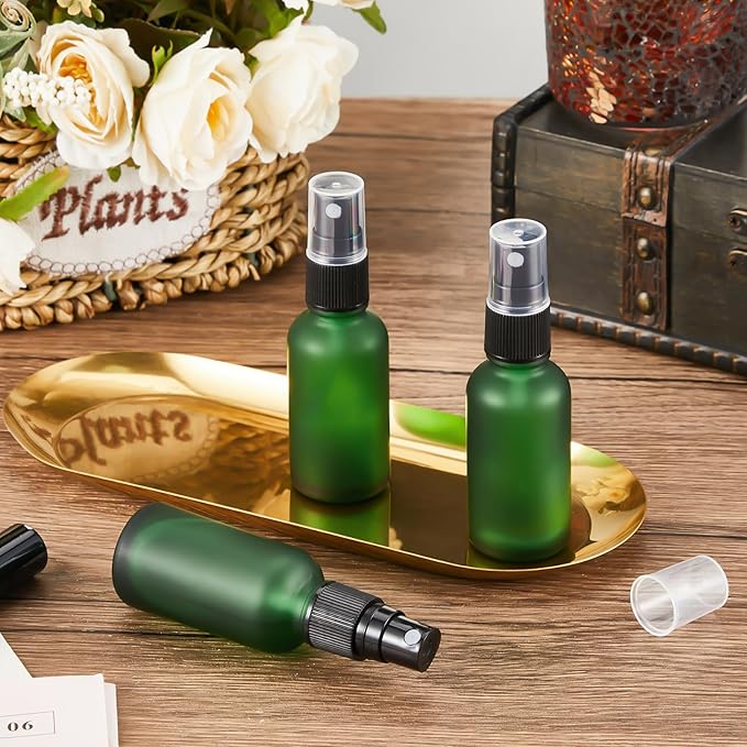 Roshtia 30 Pcs 1 oz /30 ml Green Glass Spray Bottle Refillable Perfume Atomizer Frosted Decorative Empty Bottles with Fine Mist Sprayer Pump for Face Body Travel