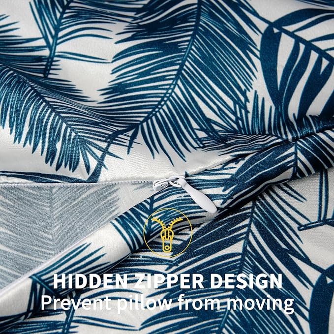 ZIMASILK 100% Pure Mulberry Silk Pillowcase for Hair and Skin Health,Both Sides 19 Momme Silk Floral Print,1pc(Queen 20''x30'',Blue Leaves)