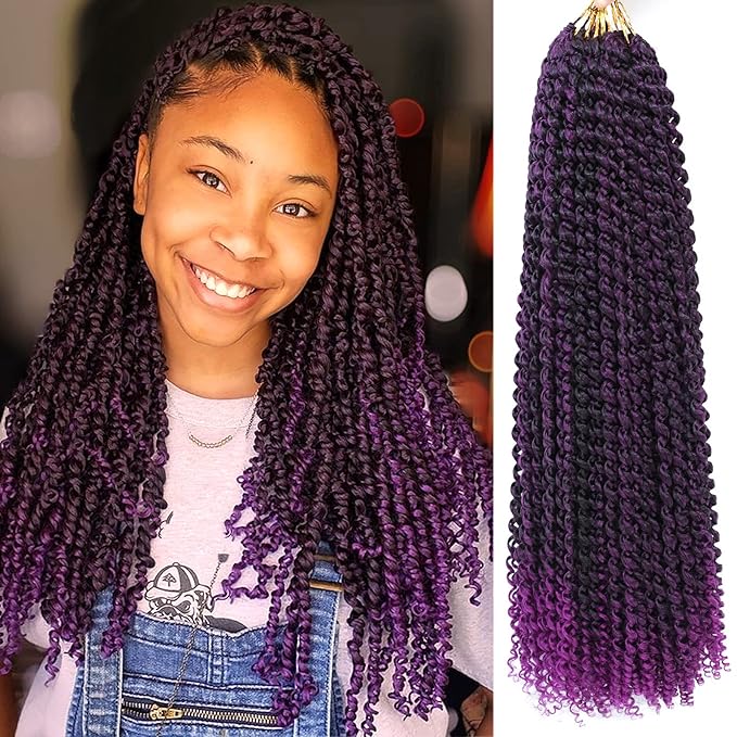 Passion Twist Hair Purple 24 Inch 8 Packs Passion Twist Crochet Hair Braiding Hair Long Bohemian Spring Twist Hair Crochet Braids Synthetic Hair Extension (24 Inch, T1B/Purple)