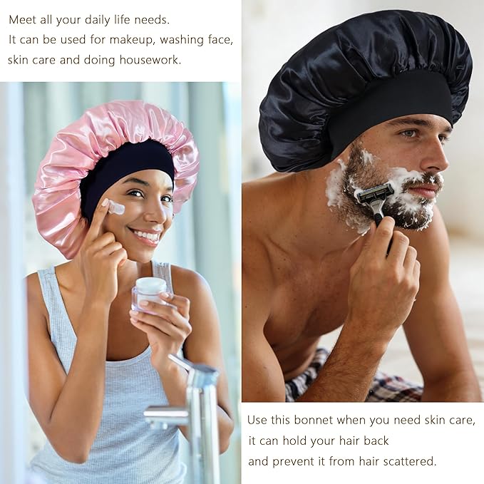 Silk Bonnet for Men Women, Satin Hair Bonnets for Sleeping, Double Layer Large Unisex Sleep Cap for Curly Hair Braids