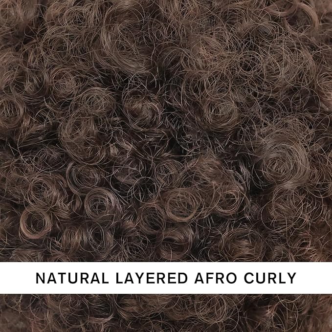 AISI QUEENS Afro Puff Drawstring Ponytail Synthetic Short Afro Kinkys Curly Afro Bun Extension Medium Brown Hair Extensions for Women Girls (4#)