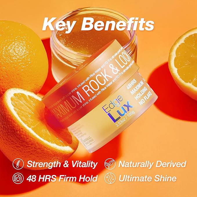 Edge Lux Orange Edge Control Gel with Castor Oil, Keratin, Biotin, and Olive Oil - 48 Hour Maximum Hold, Non-Flaking, Non-Greasy, Scented, Conditioning Styling Gel for All Hair Types, 1 Ounce