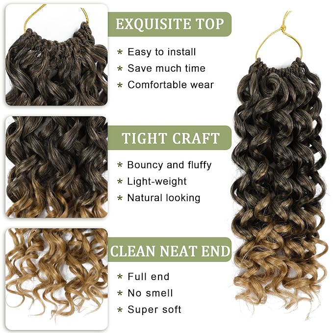 Vomella GoGo Curl Crochet Hair 8 Packs Water Wave 10 Inch Curly Crochet Hair for Women Short Beach Curl Hair Synthetic Deep Twist Hair Extensions(T27#)