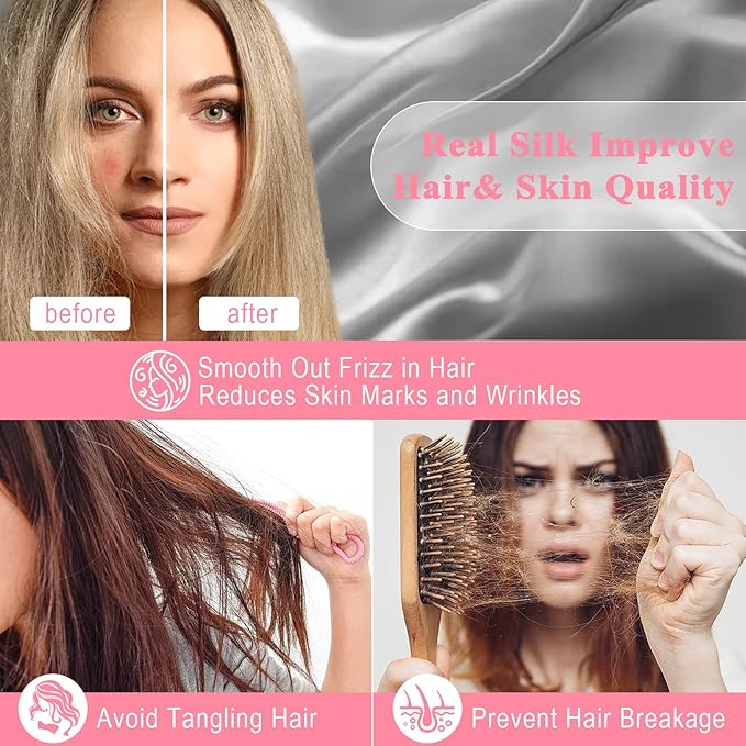 100% Pure Silk Pillowcase 2 Pack for Hair and Skin, Both Sides 23 Momme Grade 6A+ Mulberry Silk Pillowcases with Hidden Zipper, Soft&Smooth Cooling Pillow Cases (Gray, Standard 20x26)