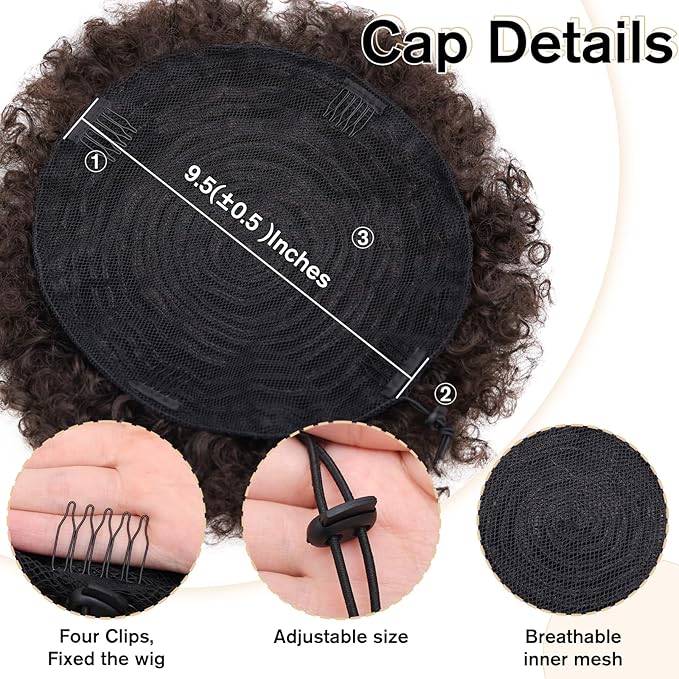 AISI QUEENS Afro Puff Ponytail for Black Women Kinky Curly Afro Ponytail Synthetic Hair Puffs, Deep Brown Afro Bun Drawstring Ponytail for Women Girls(2-33#)