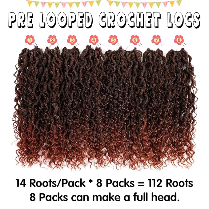 Fulcrum Goddess Locs Crochet Hair 14 Inch, 8 Packs New Faux Locs Crochet Hair for Black Women, Crochet locs with Curly Ends (14Inch (Pack of 8), T350#)