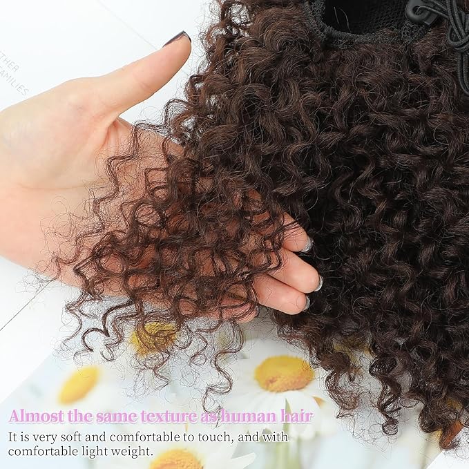 Drawstring Curly Ponytail Extensions for Black Women Protein Silk Fiber Human Hair Soft Feeling Afro Kinky Curly Hair Puff Pony tails Lightweight, Soft Natural Budget-Friendly for Daily Styles
