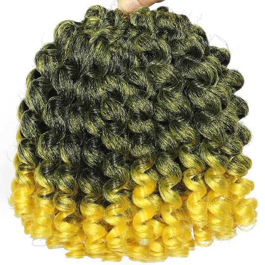 Yellow 3 Packs 2X Ringlet Wand Curl Jamaican Bounce Crochet Braids 8 inch Crochet Hair Extensions Crochet Braiding Hair 60 Roots