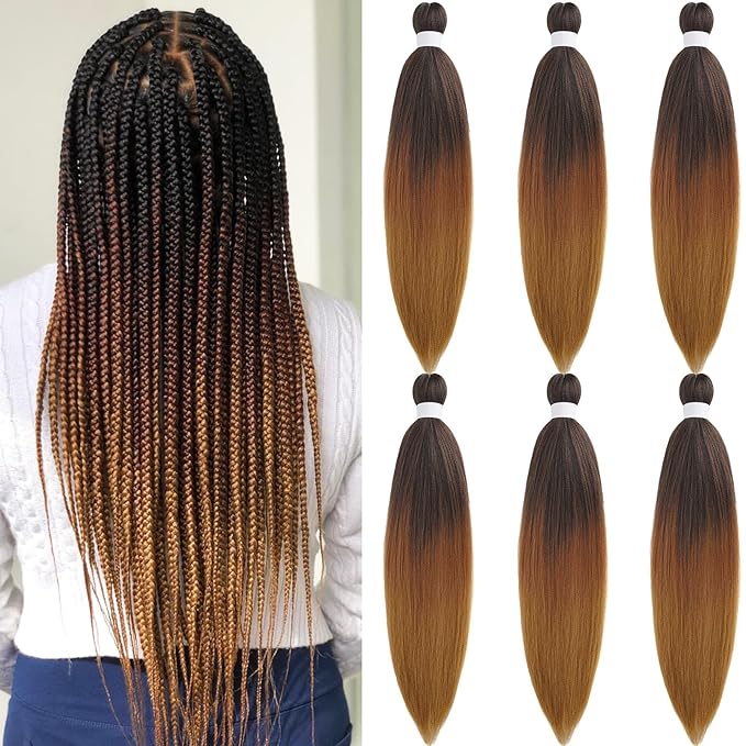 Ombre 1b/30/27 Braiding Hair Pre Stretched Kanekalo Braids Colored Hair Extensions for Braiding Hypoallergenic Knotless Pre-Stretched Braiding Hair 26 Inch Brown Ombre Braiding Hair