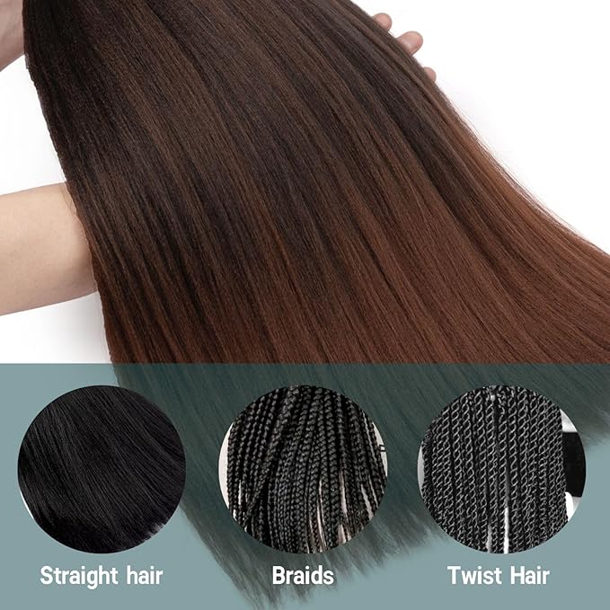 Ombre Braiding Hair 22 Inch Pre Stretched Braiding Hair Professional Hair Extensions 6 Packs 100% Kanekalon Synthetic Crochet Hair Braids Yaki Texture Hair Braiding(22Inch,T1B/30#).