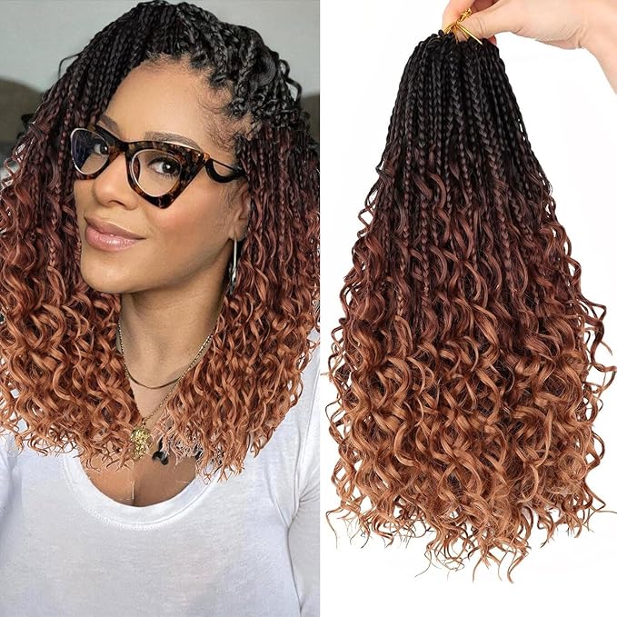 14 Inch Goddess Box Braids Crochet Hair for Black Women 8 Packs Crochet Box Braids Pre-looped Boho Box Braids Crochet Braids Synthetic Braiding Hair Extension 1b/33/30