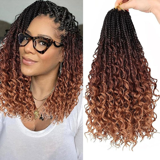 14 Inch Goddess Box Braids Crochet Hair for Black Women 8 Packs Crochet Box Braids Pre-looped Boho Box Braids Crochet Braids Synthetic Braiding Hair Extension 1b/33/30