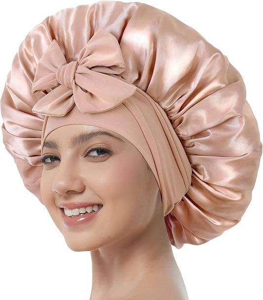 Satin Bonnet with Tie Band,Silk Hair Bonnet for Sleeping Women,Bonnets for Women,Double Layer Sleep Cap for Braids Curly Hair