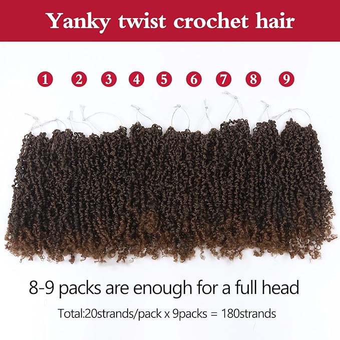 Yanky Twist Crochet Hair, PILLUGER Yaki Twists Hair Micro Spring Twist Braids,9 Packs Pre-looped passion Twist Brown Senegalese With Curls Crochet Synthetic Hair Extensions(T30)