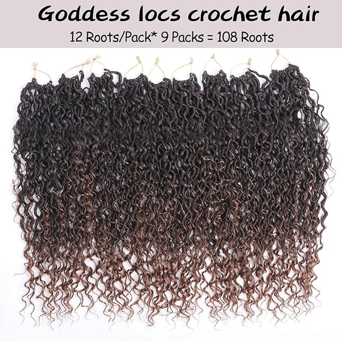 Goddess Locs Crochet Hair 22 Inch 9 Packs Synthetic Faux Locs Crochet Hair for Black Women, River Locs Hair Extensions Style Pre looped Crochet Locs with Curly Ends