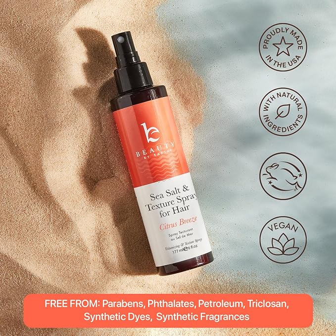 Beauty by Earth Sea Salt Spray for Hair Men & Women - Beach Waves Texturizer, Fine Texturizing Texture Volumizing Spray, Women, Clear, 6 Fl Oz (Pack of 2), Pack 2