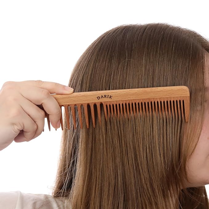 Wide Tooth Wooden Comb Handmade - Natural Vintage Style Wide Tooth Comb for Curls Gentle Styling - Anti-Static Wood Hair Combs For Women Detangling (Sparse and Dense Tooth)