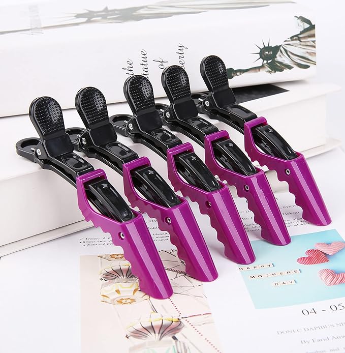 HH&LL Hair Clips for Women – Wide Teeth & Double-Hinged Design – Alligator Styling Sectioning Clips of Professional Hair Salon Quality - 10Pack (Purple)
