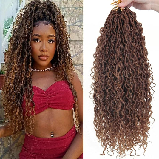 8Packs Goddess Locs Crochet Hair 18Inch Boho Faux Locs,Crochet Loc With Curly Ends River Hippie Bohemian Loc Crochet Hair for Black Women(T33/27, 18inch(Pack of 8))