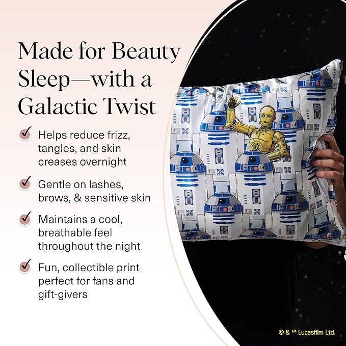 Kitsch x Star Wars R2-D2 & C-3PO Satin Pillowcase | Satin Pillowcase with Zipper, Better Than Silk Pillowcase | Frizz-Reducing Pillow Case for Hair & Skin Care, Cooling & Breathable - King