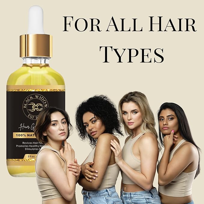 Black Widow Hair Growth Oil 2 oz – All-Natural Follicle-Stimulating Blend with Botanical Oils & Vitamins – Reduces Thinning, Builds Density & Length