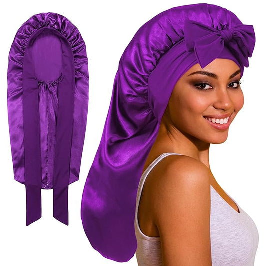 ROYBENS Long Bonnet Satin Hair Silk Bonnet for Sleeping Women, Silky Bonnets for Women with Tie Band, Sleep Cap for Braids Curly Hair